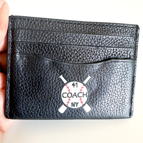 COACH Black Leather/ Pebble Leather NY Baseball Card Holder - Picture 4 of 6